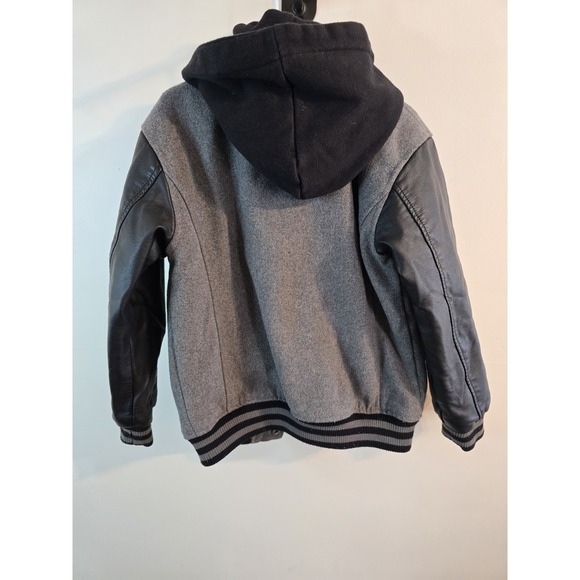 GUESS Boys Youth Varsity Wool Blend Hooded Jacket Full Zip Black & Gray Size 7 - Picture 8 of 10